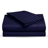 Navy Blue Self Design 300 TC King Size Pure Cotton Satin Slumber Sheet for Double Bed with 2 pillow covers