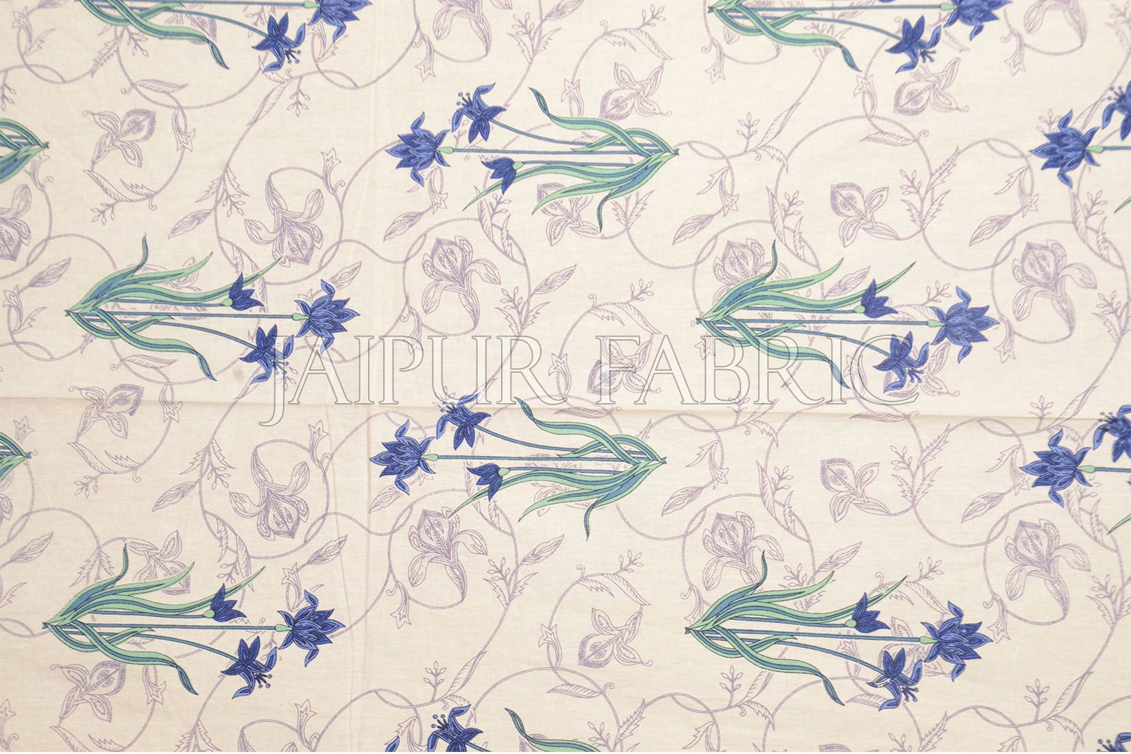 Blue Border Lotus Floral Printed Cotton Single Bed Sheet