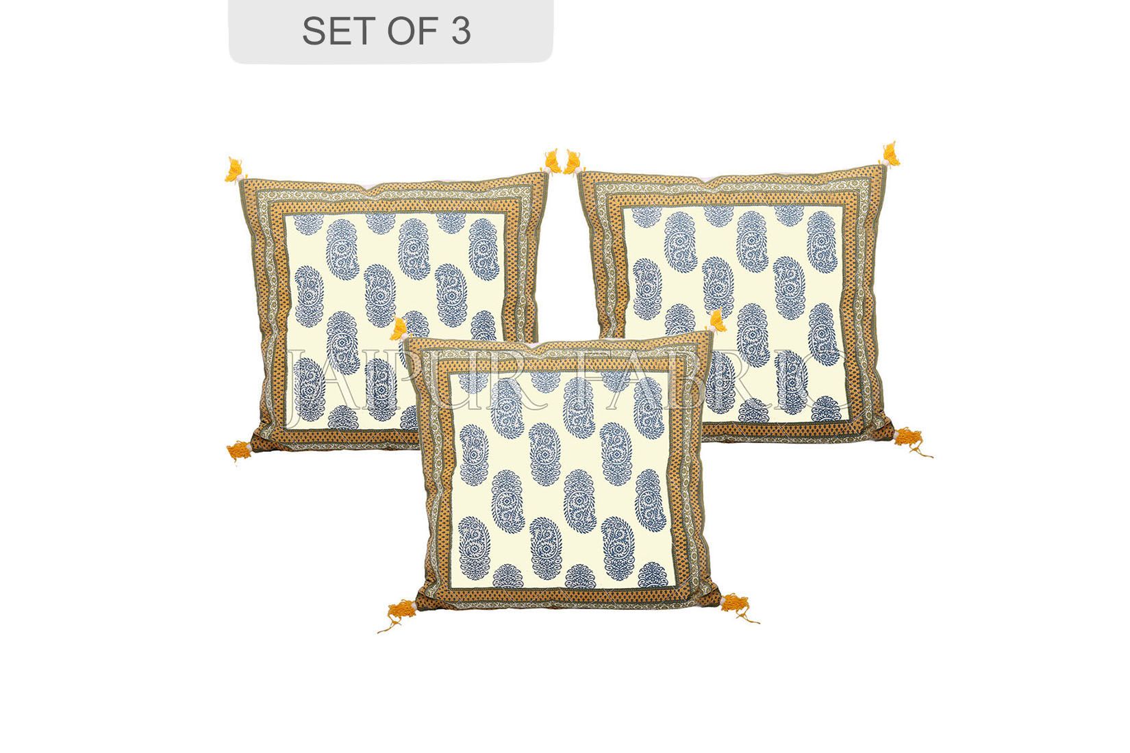 Olive Color Border Keri Block Print Cotton Cushion Cover