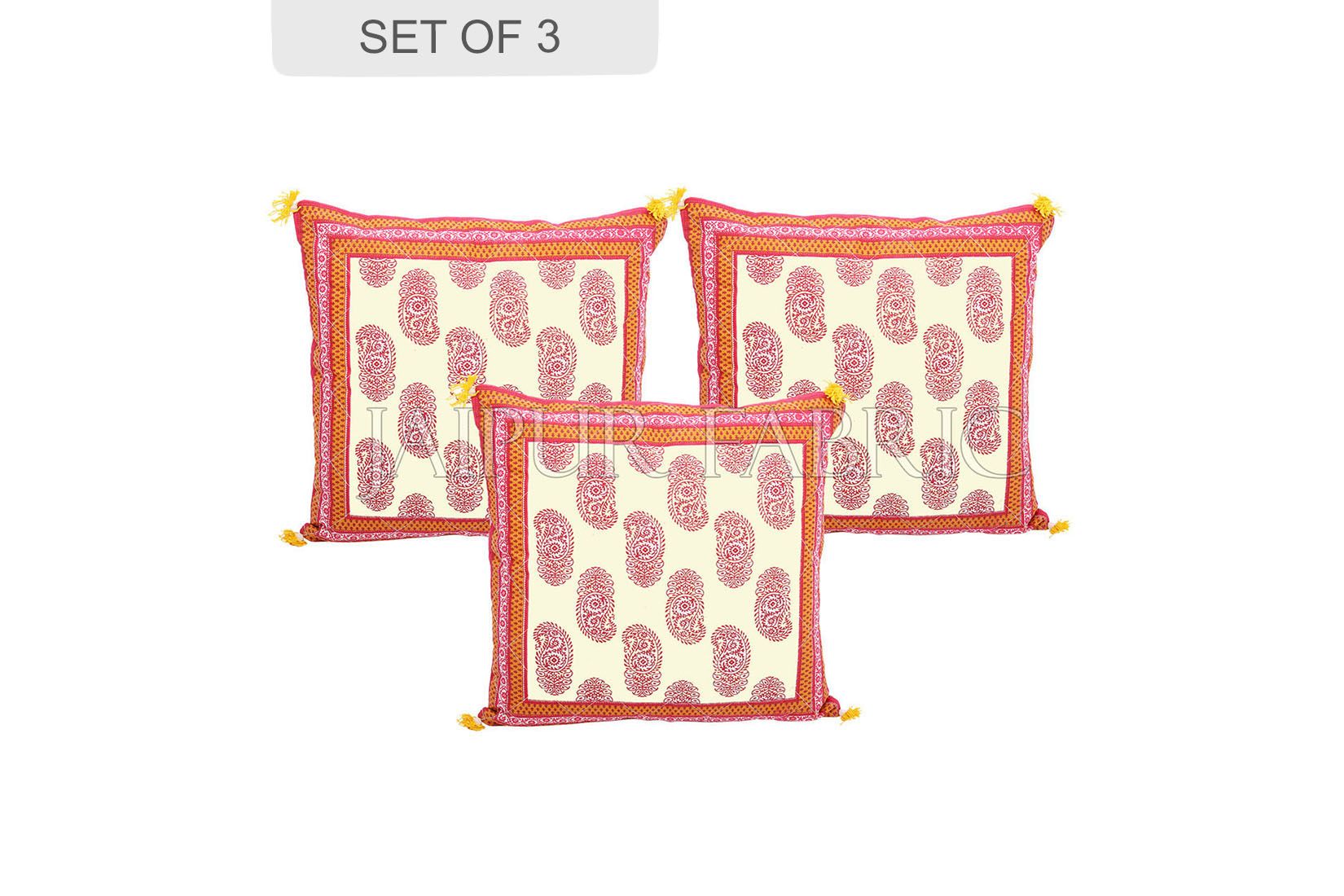 Orange Border Keri Block Print Cotton Cushion Cover