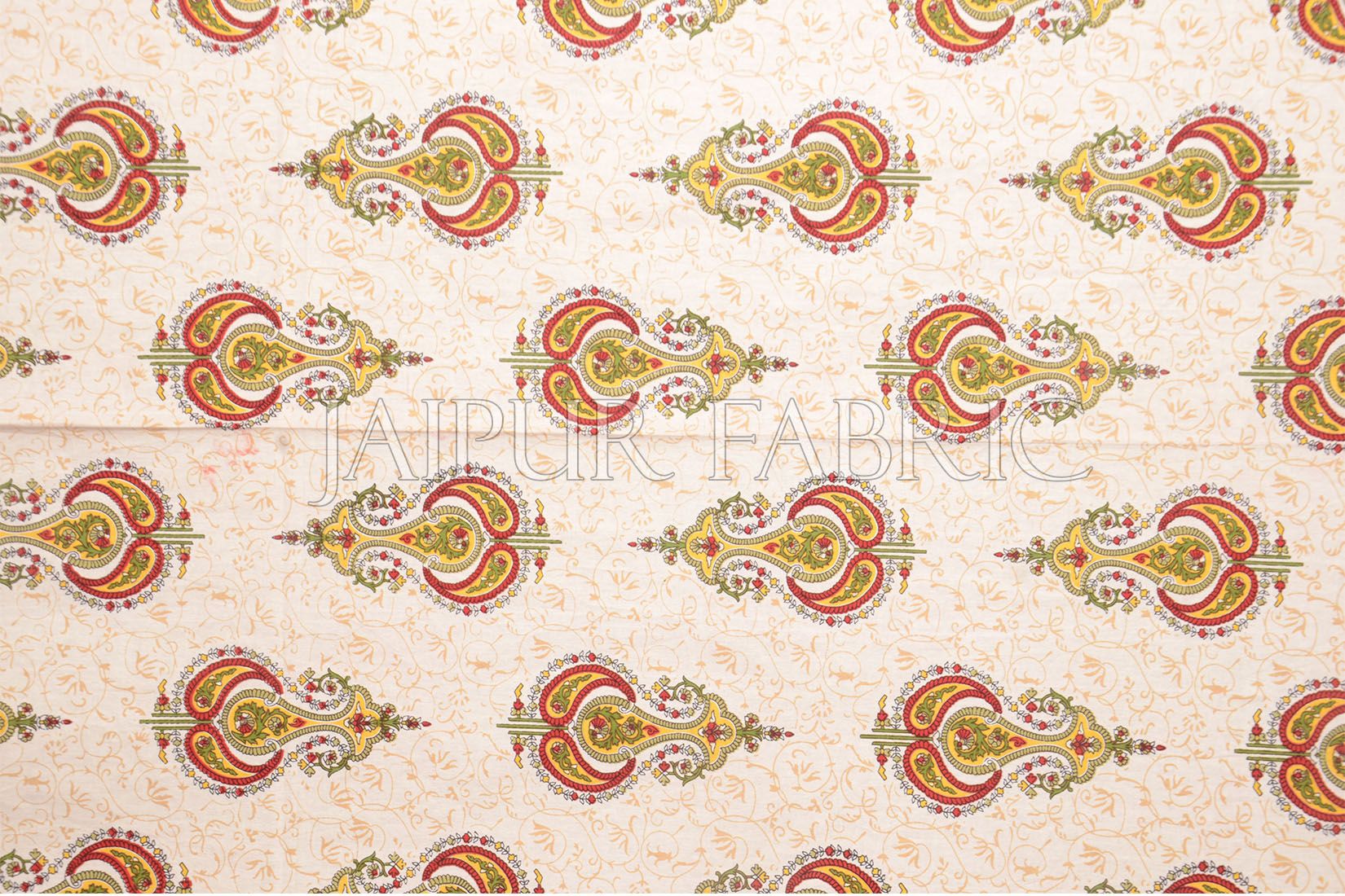 Red Jaipuri Keri Printed Cotton Single Bed Sheet