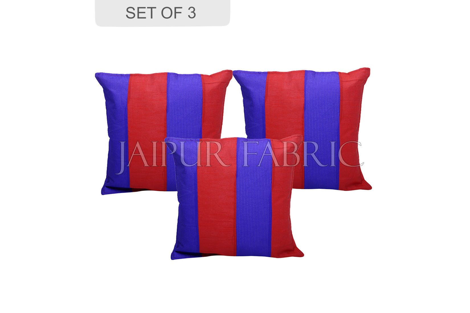 Red and Blue Thread Work Cotton Satin Silk Cushion Cover