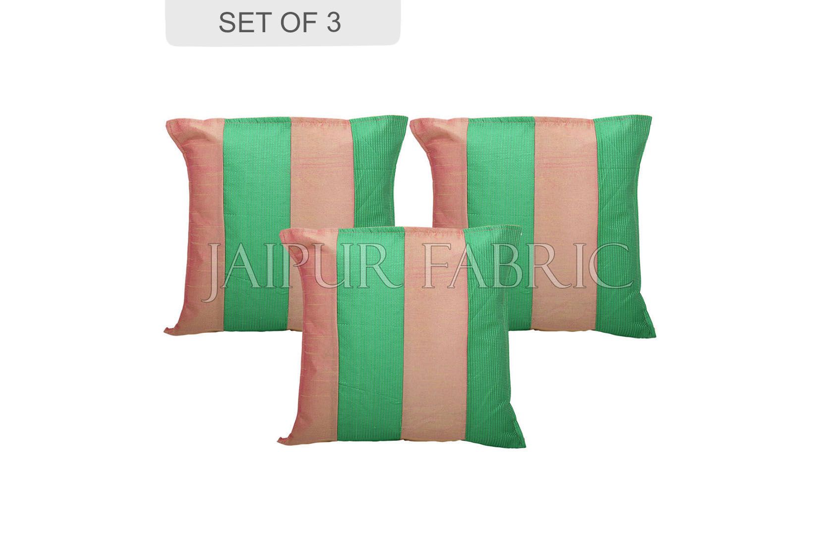 Copper and Green Thread Work Cotton Satin Silk Cushion Cover