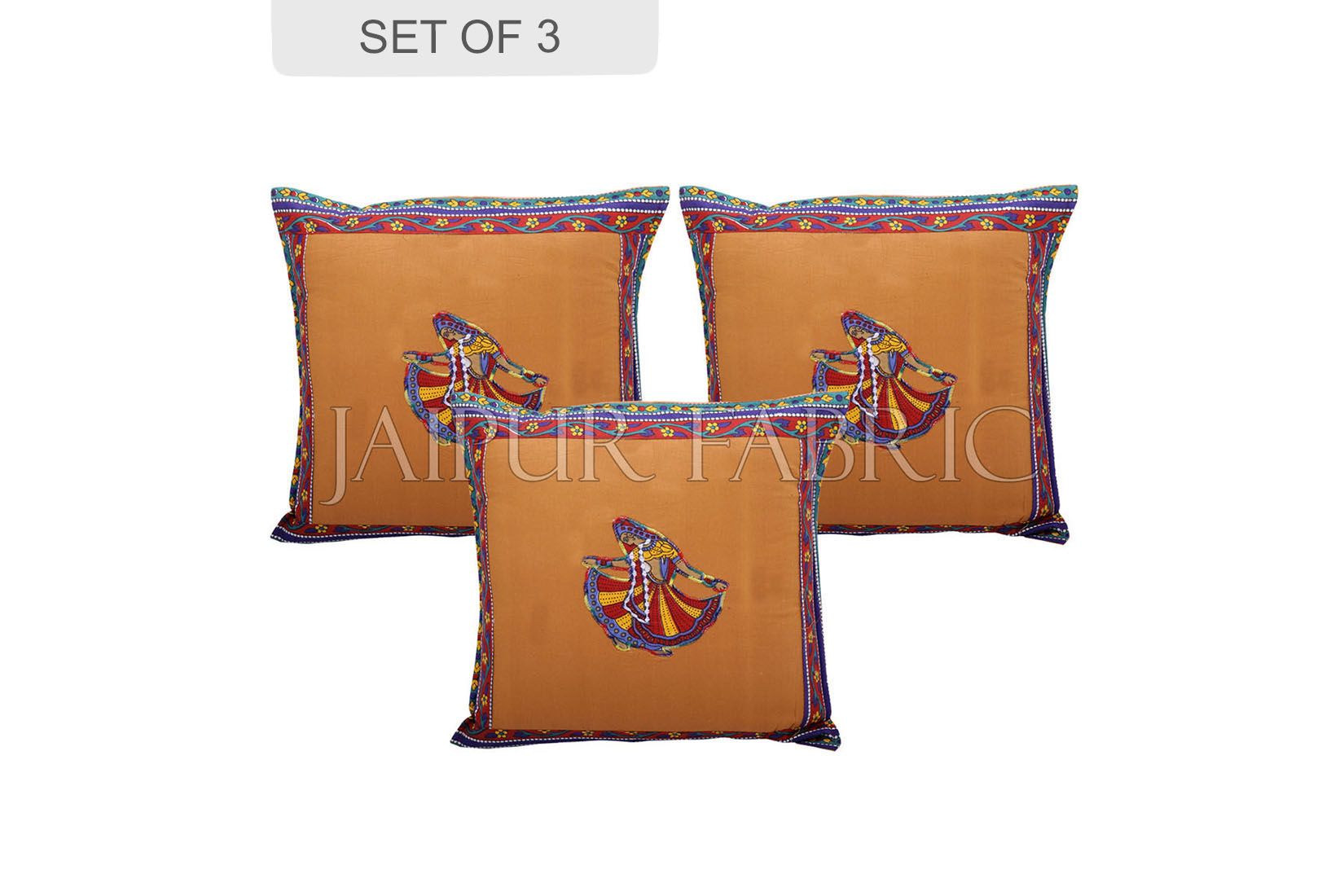 Brown Color Ghoomar Patch Work Cotton Cushion Cover