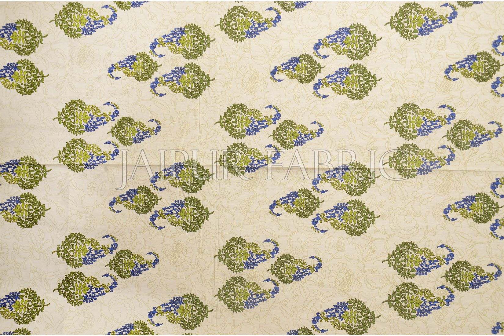 Green Border Boteh Printed Cotton Single Bed Sheet