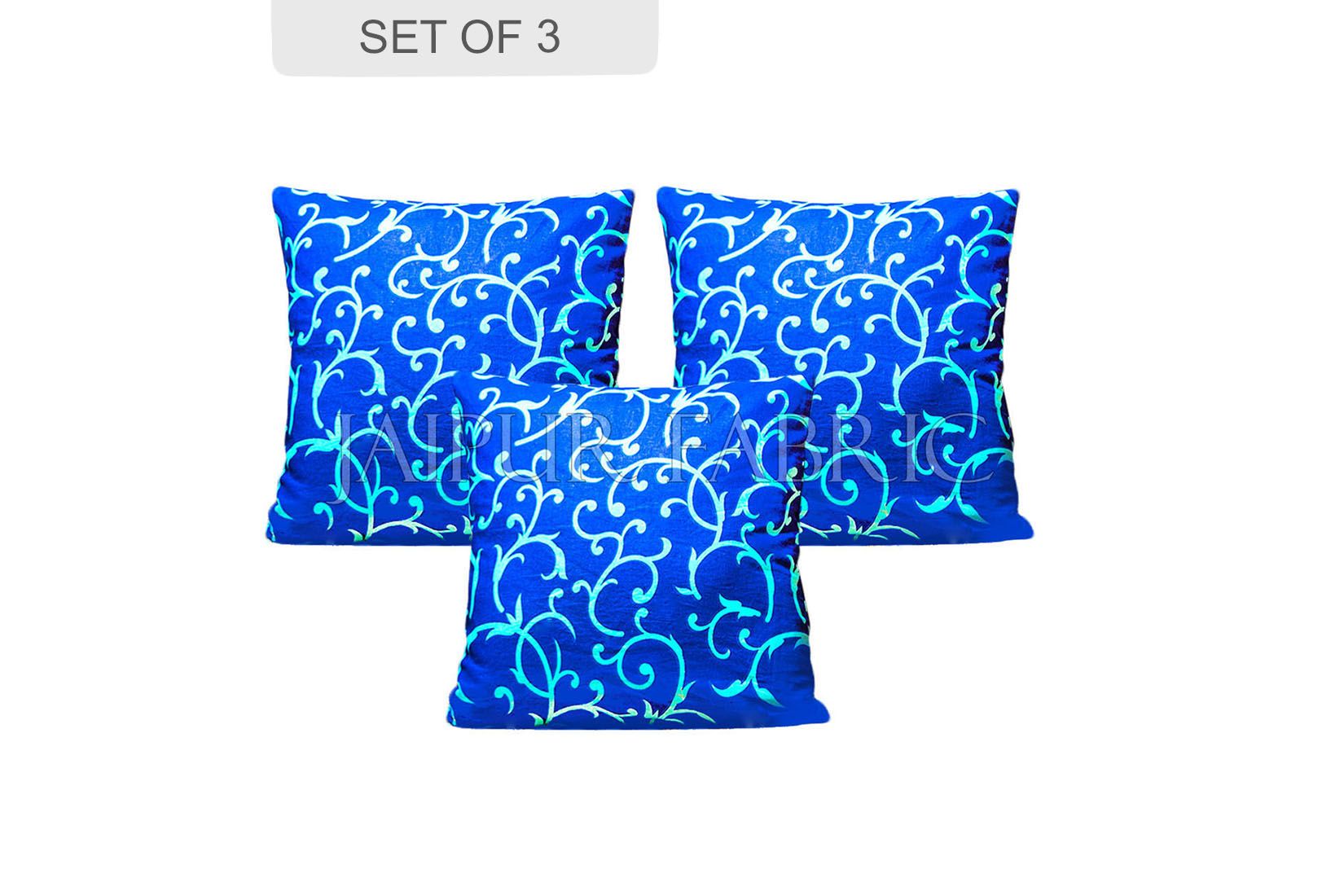 Blue Base Leaf Print Cushion Cover