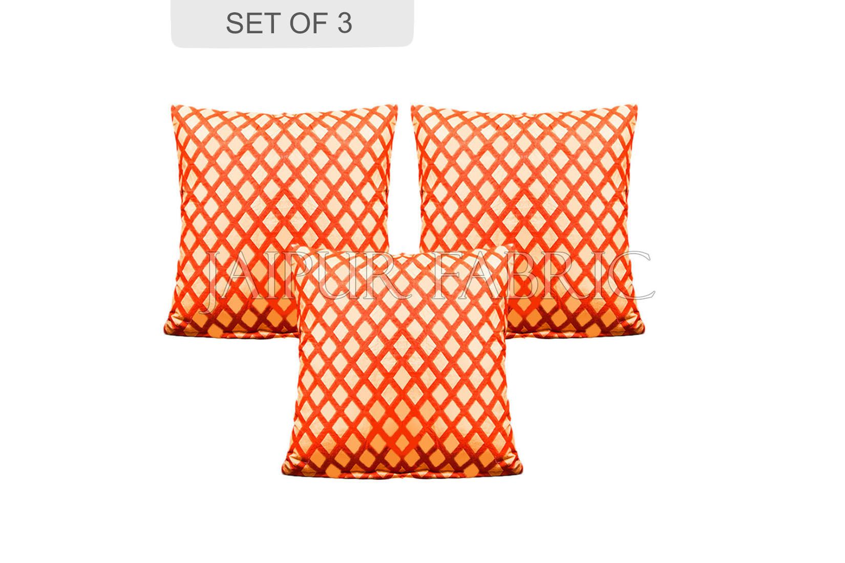 Peach Color Orange Square Print Cushion Cover