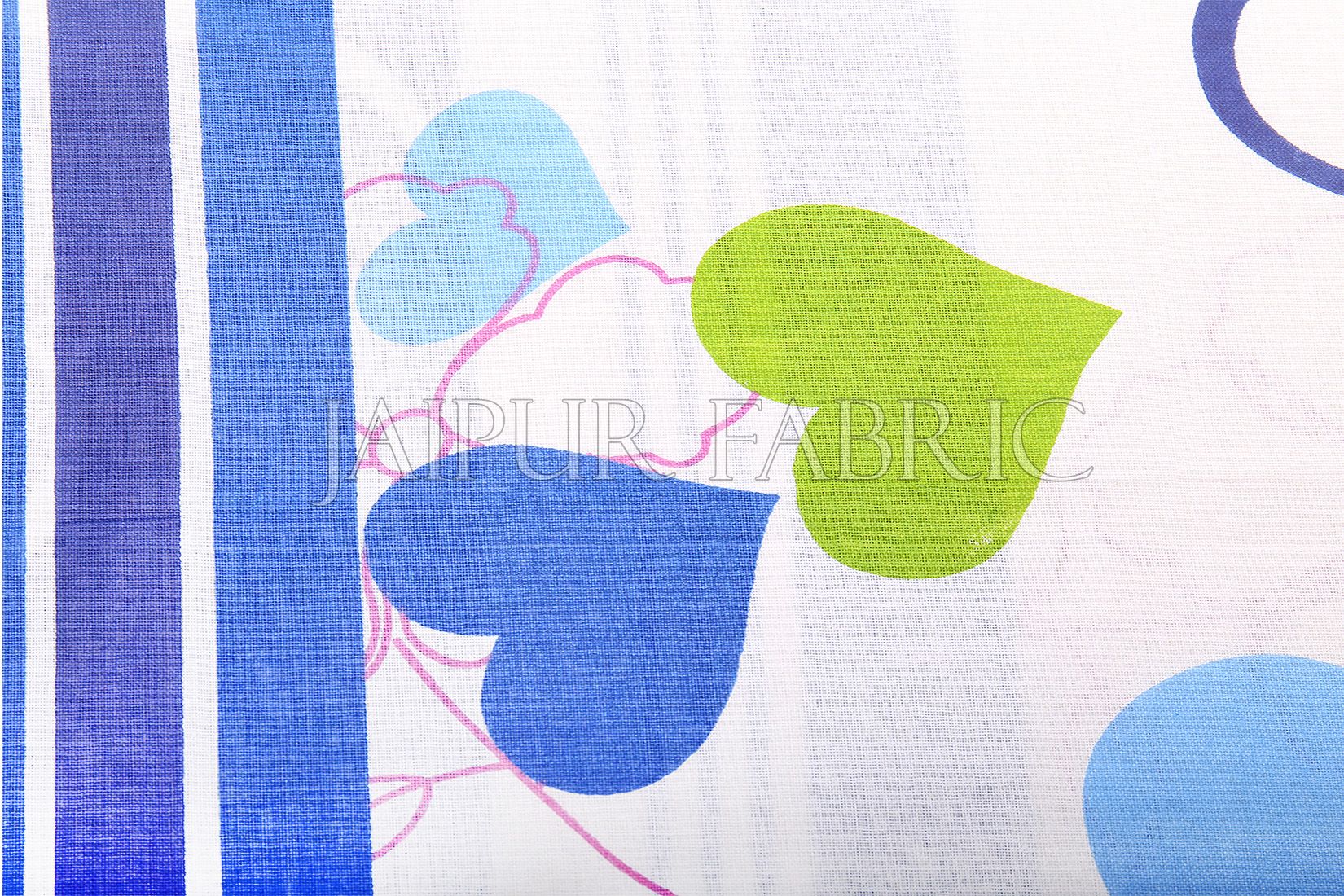 White Base Blue Heart Floral Print Double Bed Sheet