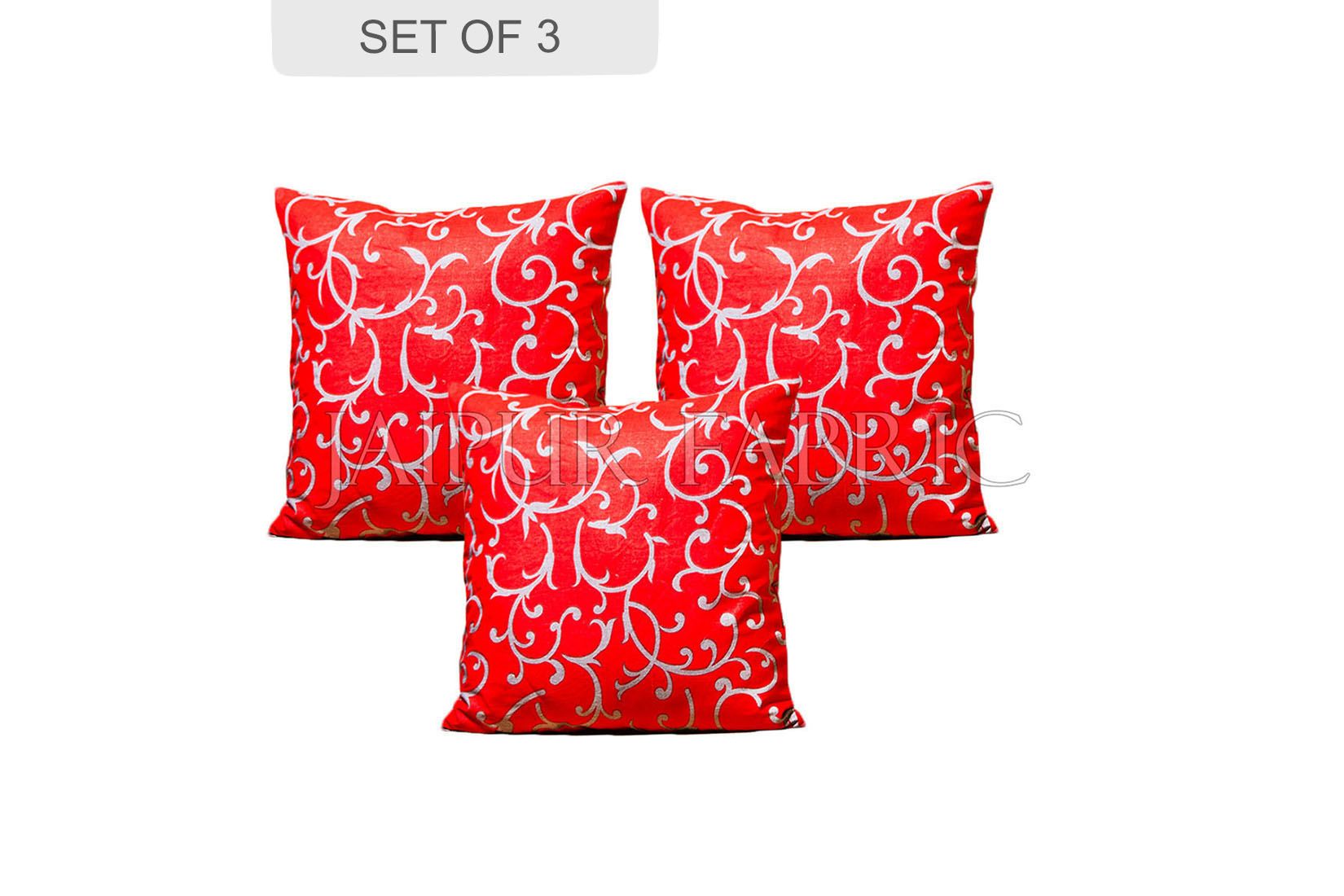 Red Base Leaf Print Cushion Cover