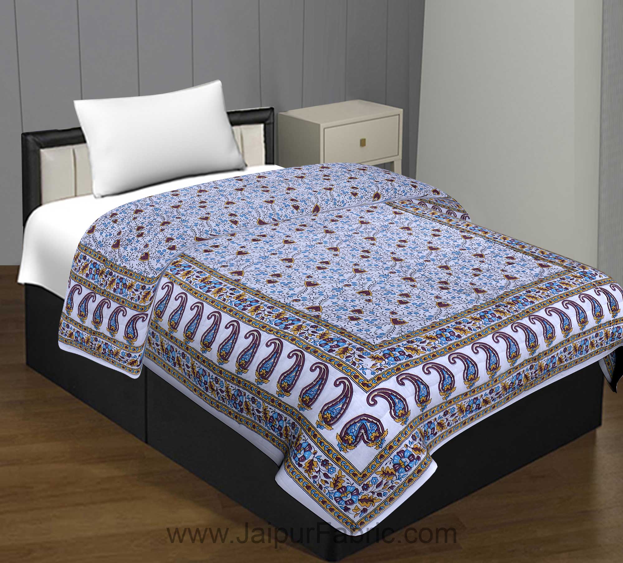 Jaipuri Quilt Floral Print 200Gsm Fine Cotton Single Bed Rajai