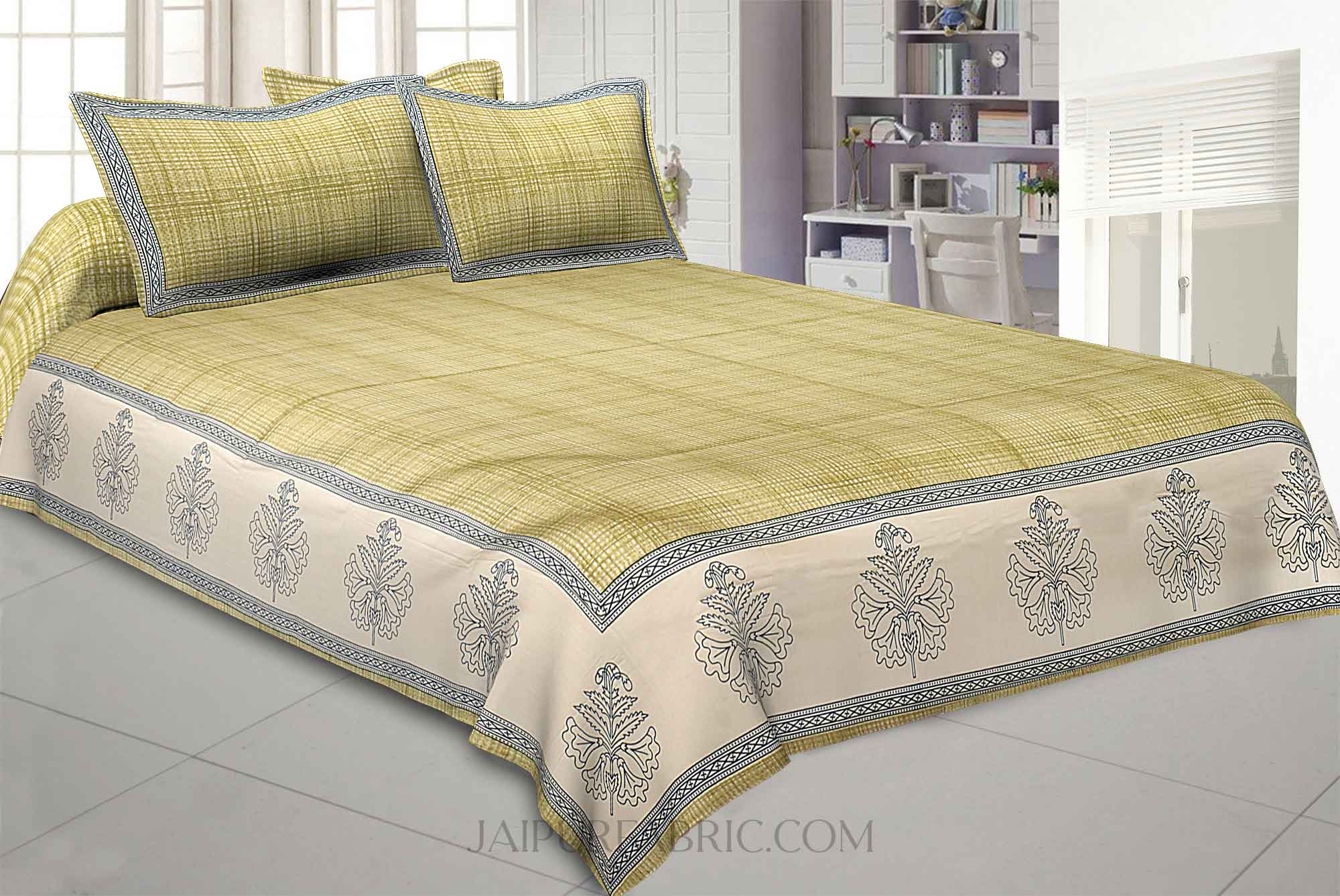 Green Lining Cotton Satin King Size Bedsheet