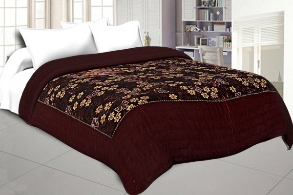 Jaipuri Hand Crafted Floral Print Velvet Double Quilt/Rajai