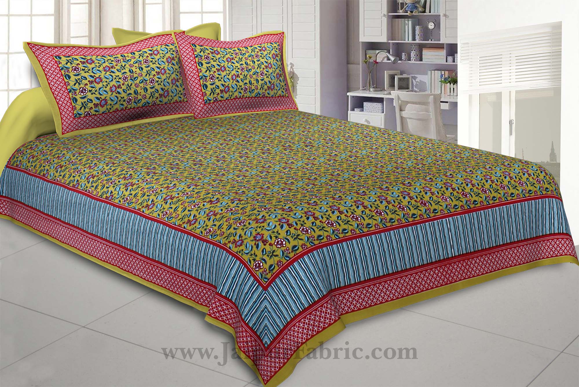 Mehandi Green Floral Covet Double Bedsheet