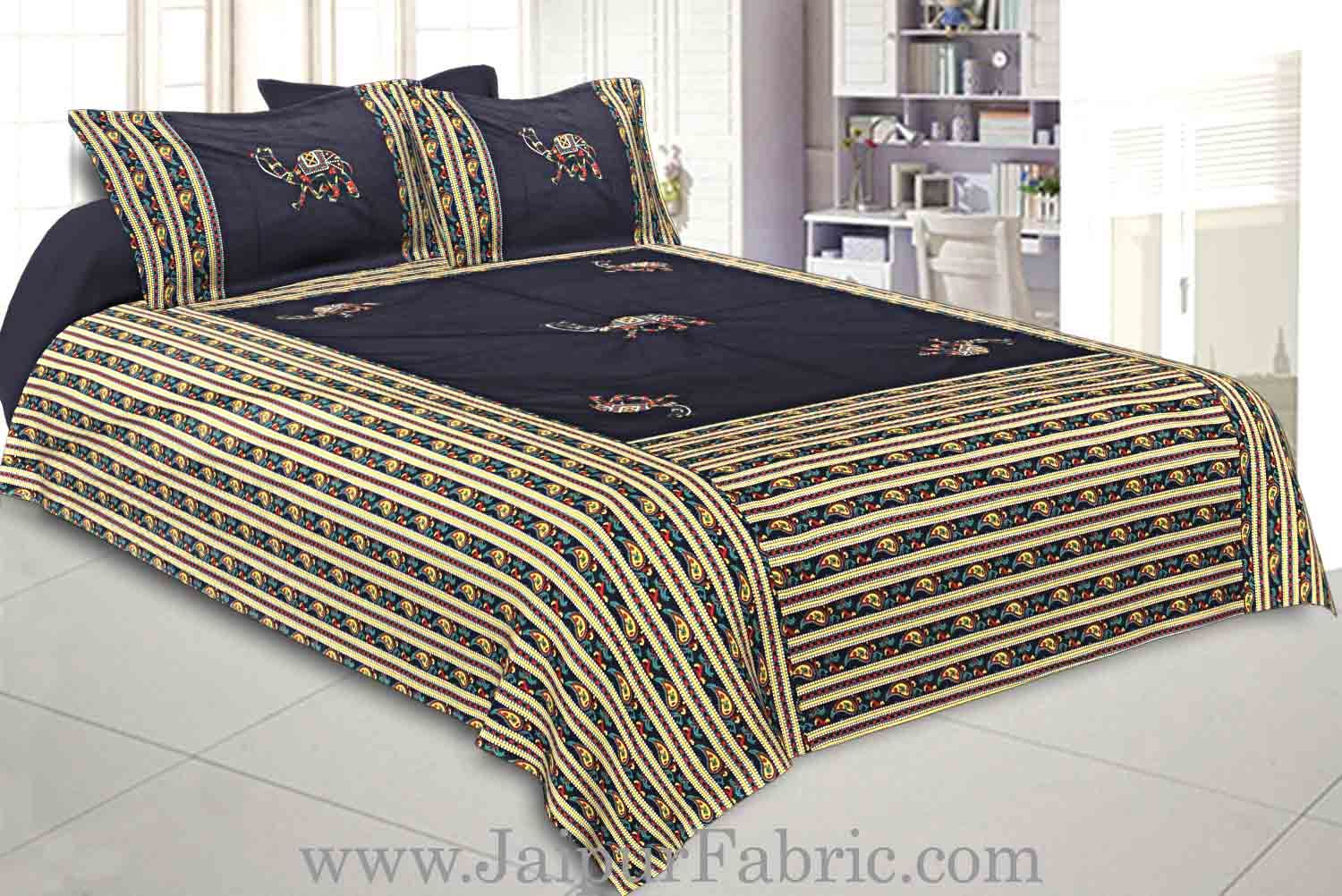 Double Bedsheet Patchwork  Camel  Design With Two Pillow Cover