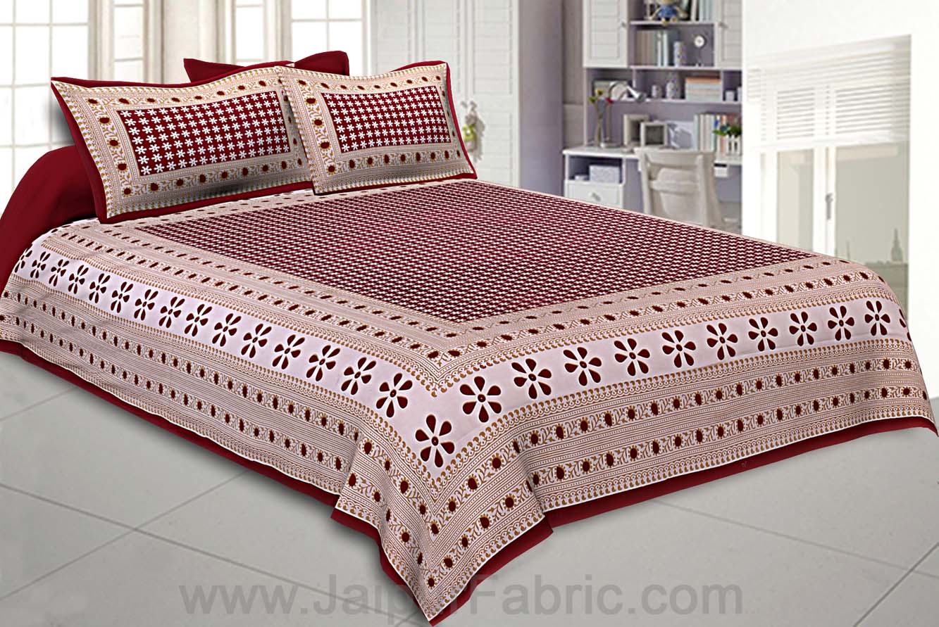 Double Bedsheet Blood Red Color Rangoli Print