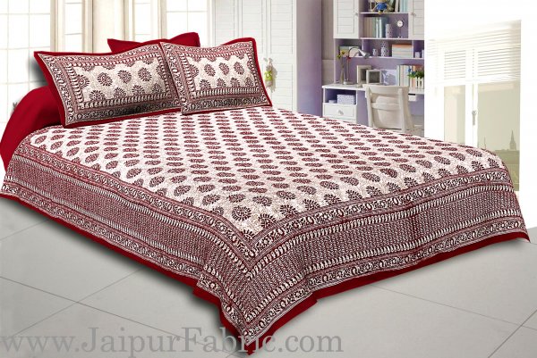 Maroon Border  Maroon Base Kerry Pattern Hand Block Print Super Fine Cotton Bed Sheet