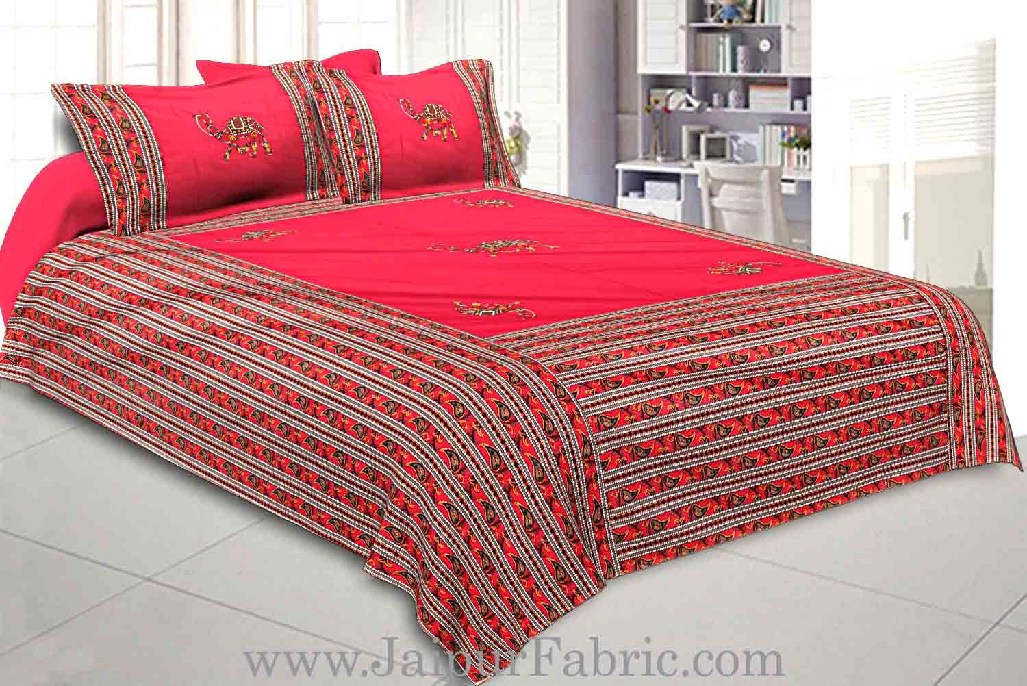 Double Bedsheet Rani Base Patchwork  (uplik) With Camel Design With Two Pillow Cover