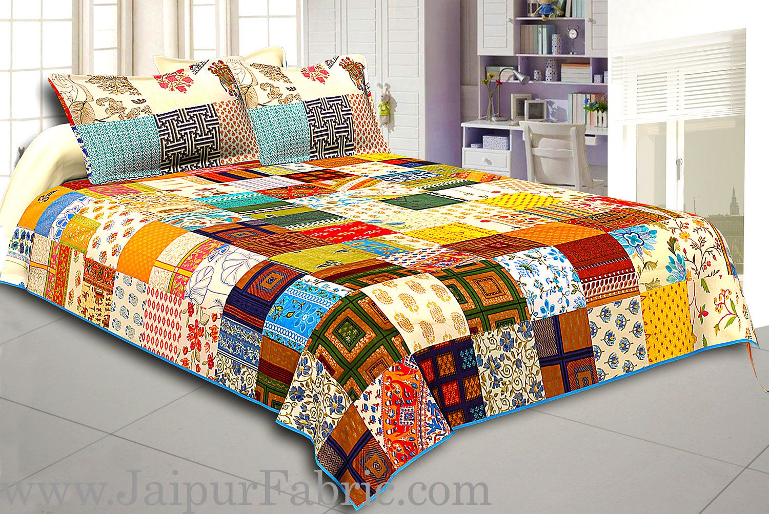 Mix Tukdi Super Fine Cotton Golden Print Double Bedsheet2