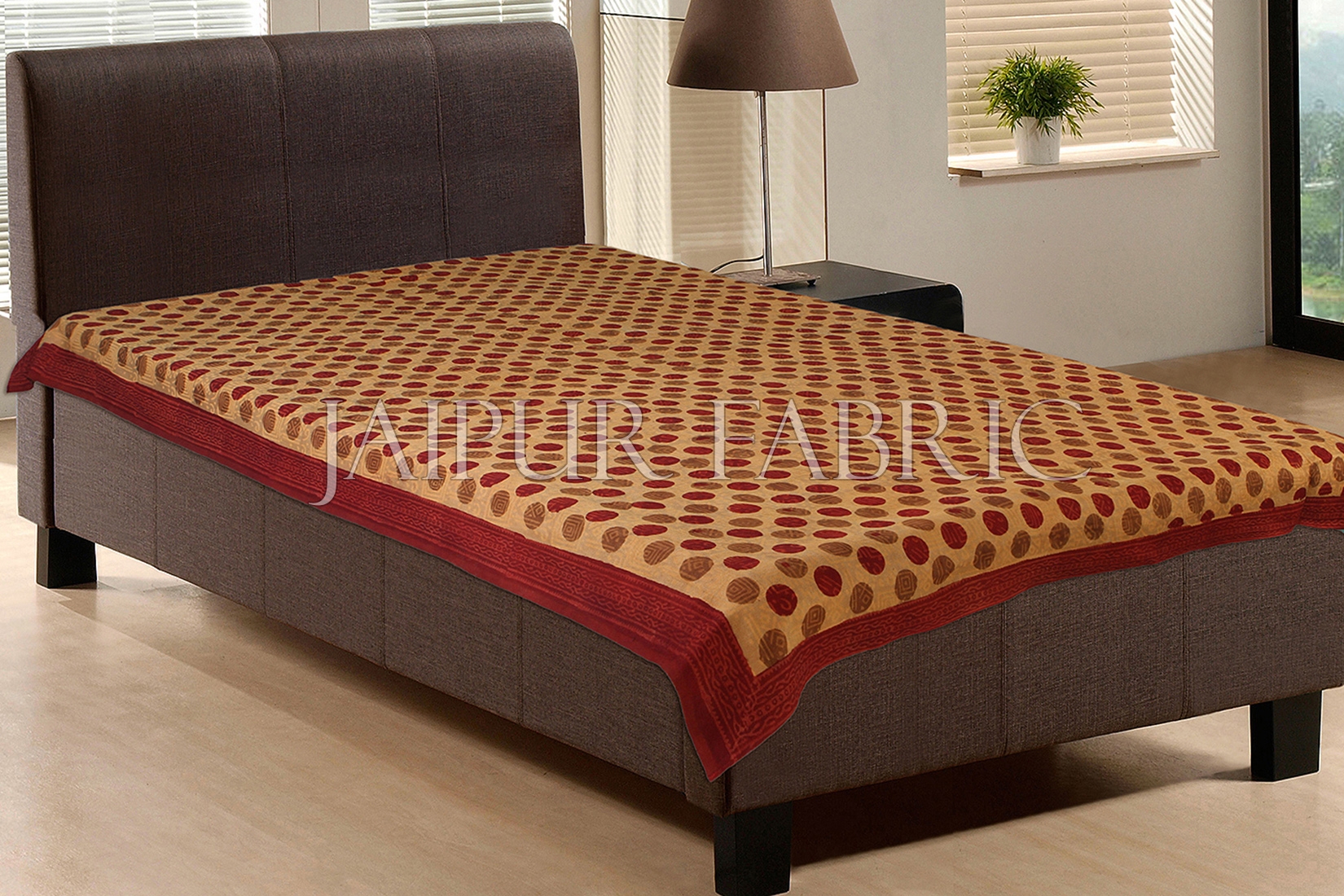 Red Polka Pattern Bagru Brown base Block Print Single Cotton Bed Sheet