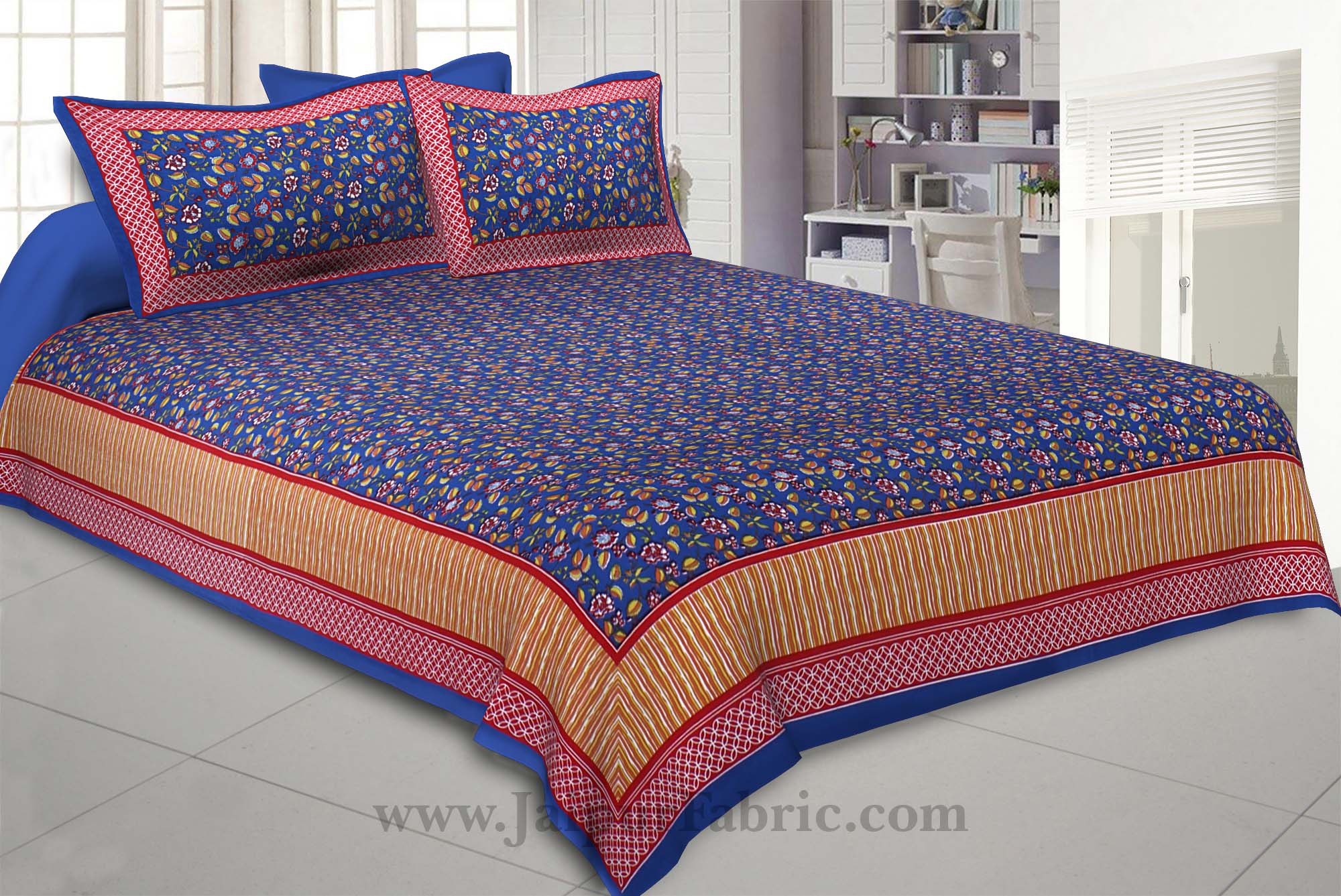 Royal Blue Floral Covet Double Bedsheet