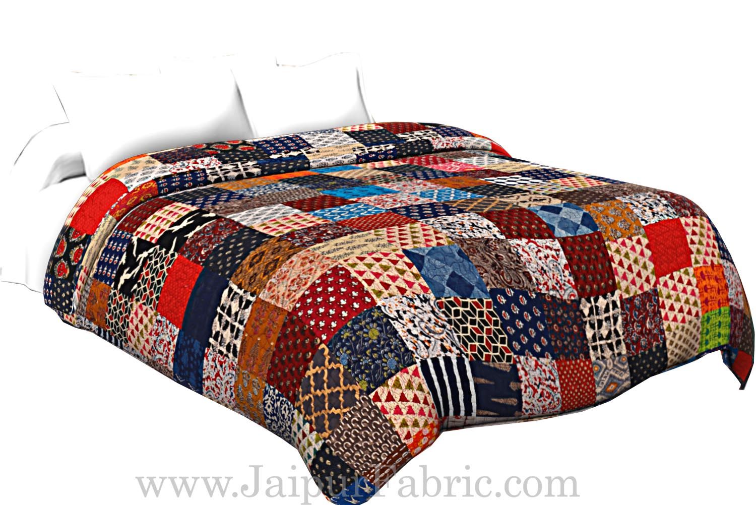 Patchwork AC Quilt/Blanket Soft Designer Double Bed - Multicolor (Multi)