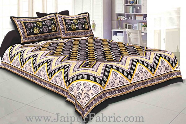 Black  Border Gray Base Zigzag Pattern Cotton Double Bedsheet