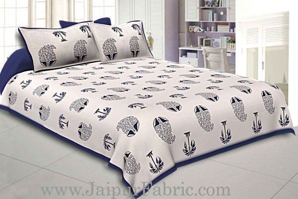 Double Bedsheet  Blue Border  Fine Cotton  Block Print