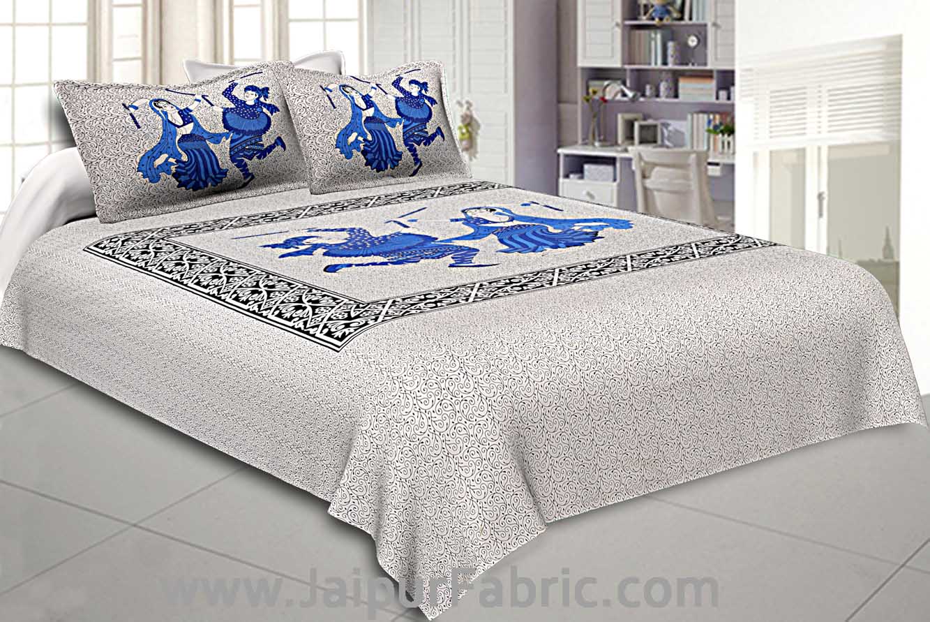 Double Bedsheet Blue Dandiya Dance