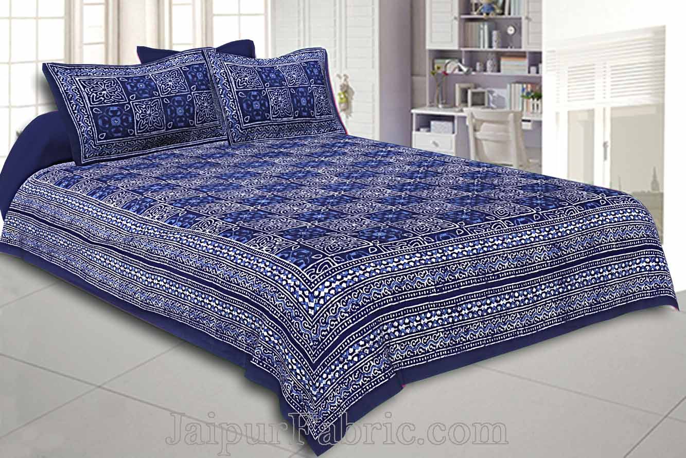 Double Bedsheet Dabu Indigo Dye Navy Blue Geometric Patteren