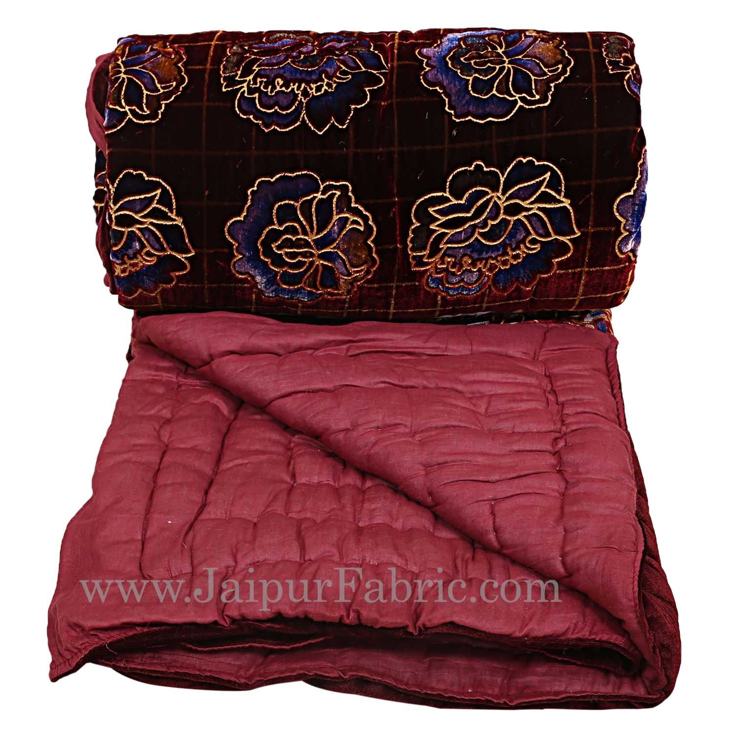 Jaipuri Single Printed Velvet Quilt/Rajai Hand Crafted Floral Print