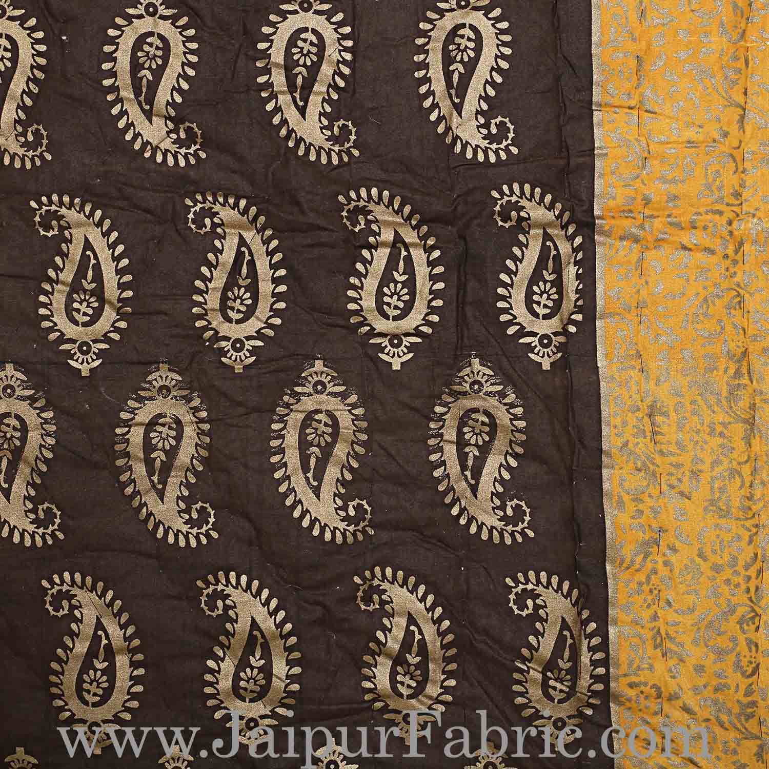 Jaipuri Printed Double Bed Razai Golden Yellow and black with Paisley pattern