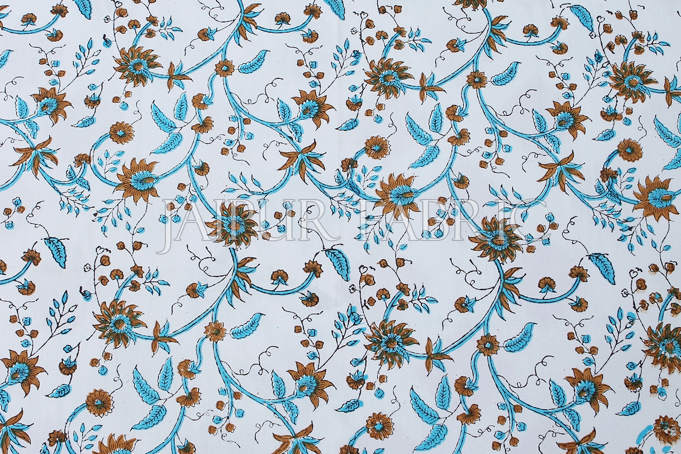 White Base With Cyan Color Print Single Cotton Bed sheet