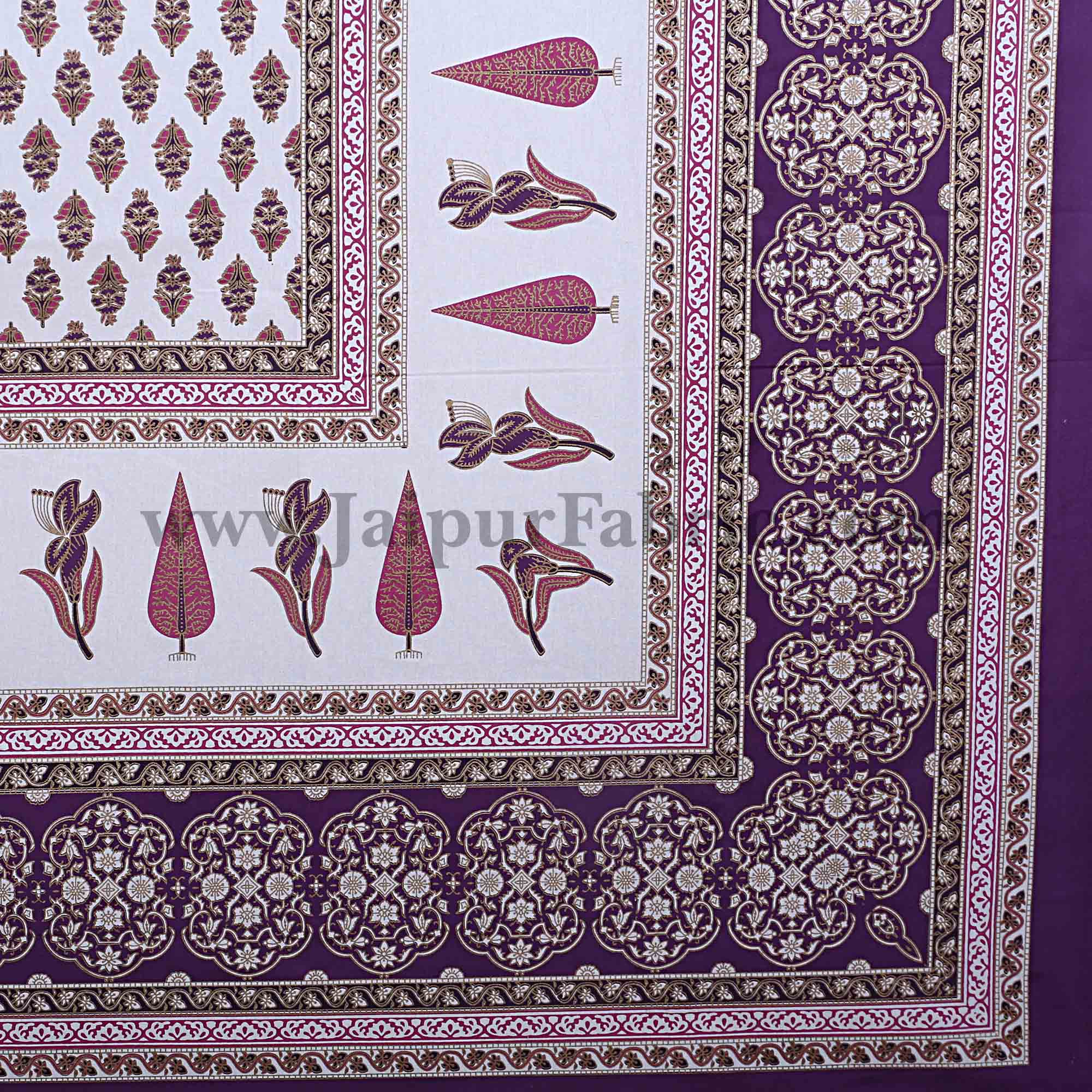 Purple Pink Gold Print Double Bedsheet