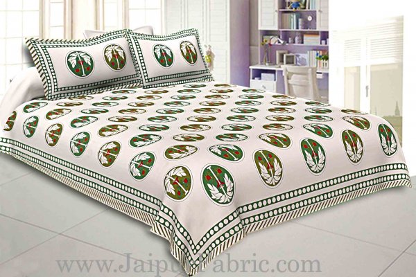 Double Bedsheet Grey  Border  Fine Cotton Green Tree Print