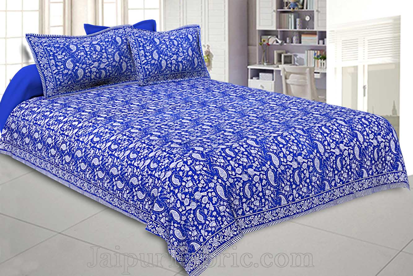 Double Bedsheet Royal Blue Paisley Floral Pattern