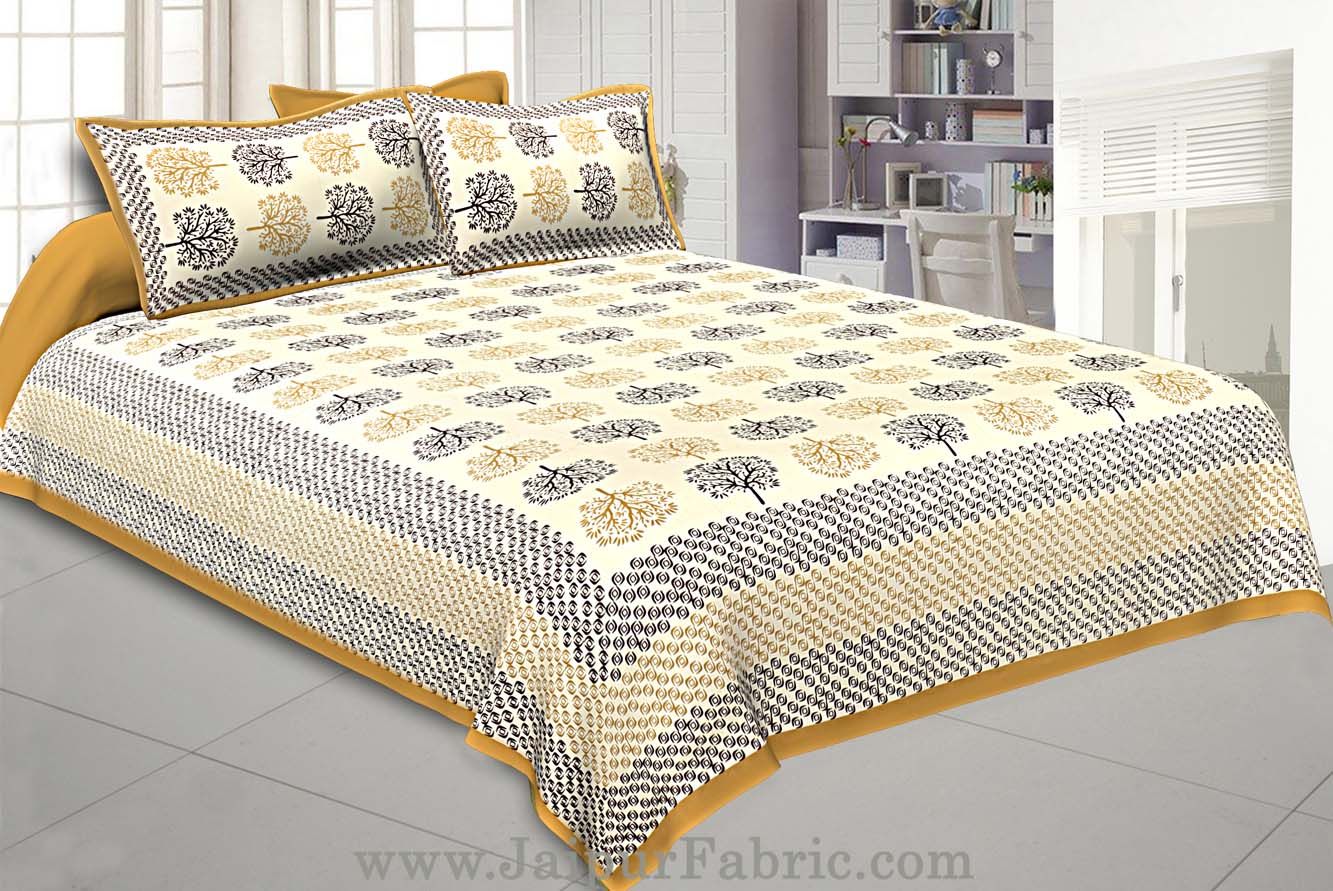 Brown Trees Double Bedsheet With 2 Pillow covers