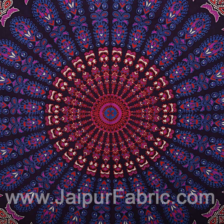 Purple Mandala Double Bedsheet Tapestry with 2 Pillow Covers