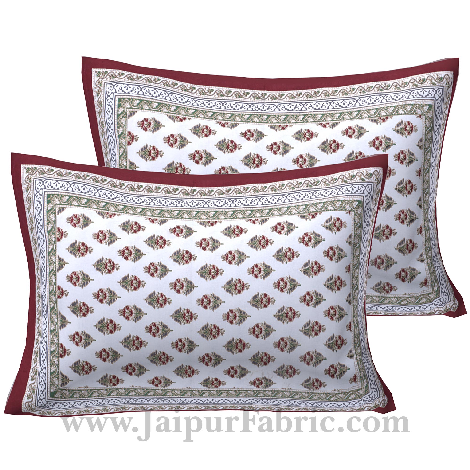 Maroon Green Gold Print Double Bedsheet