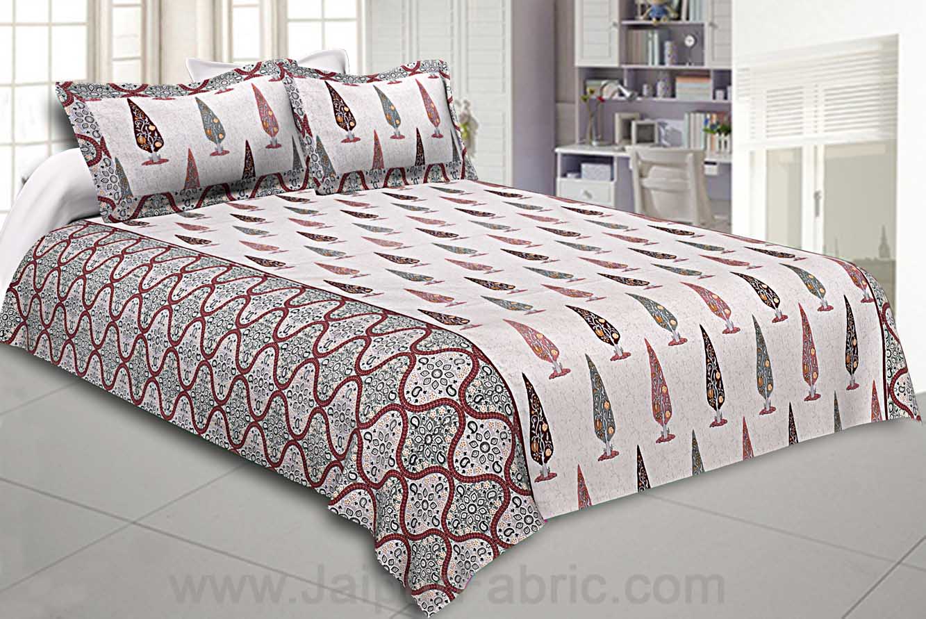 Double Bedsheet Maroon Barmeri Pine Tree Print