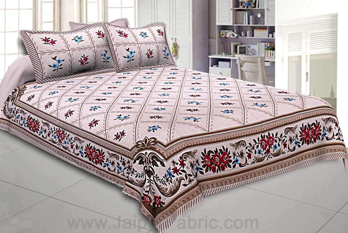 Double Bedsheet Multi Grey Floral Cotton