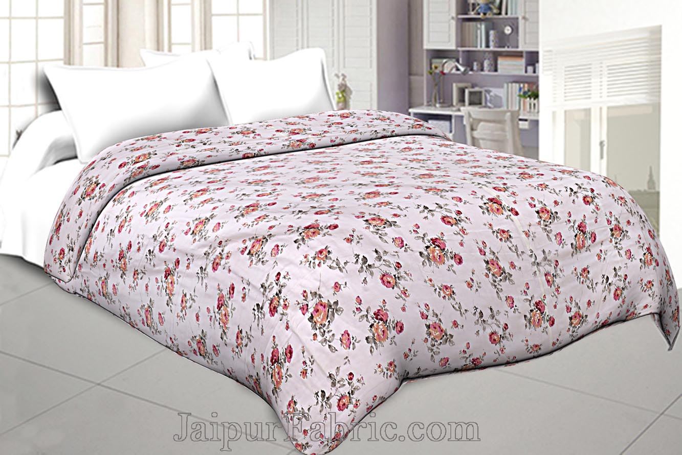 Muslin Cotton Double bed Reversible mulmul off white Dohar in seamless floral print