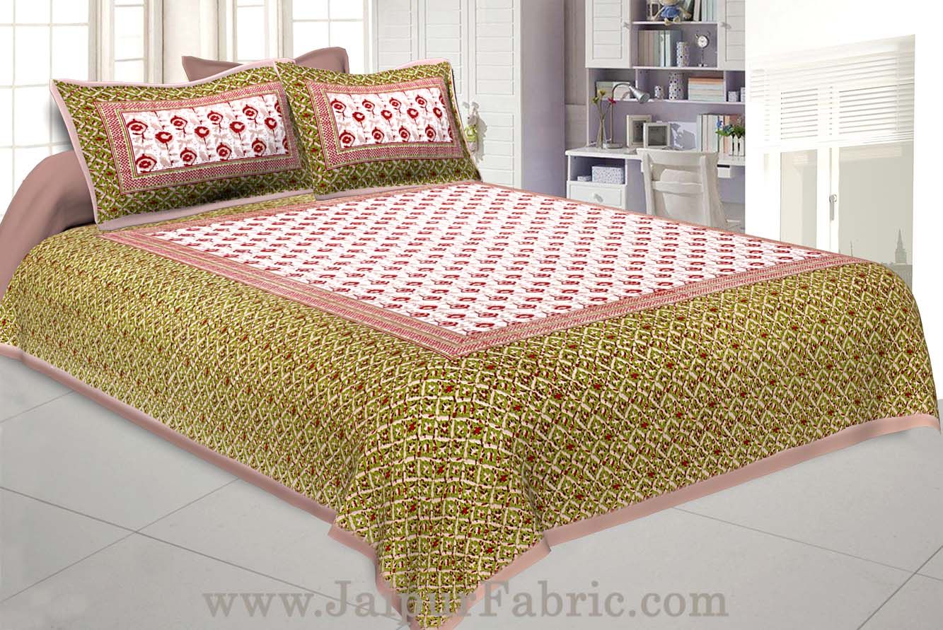 Floral BedSheet Double Bed with Brown Base