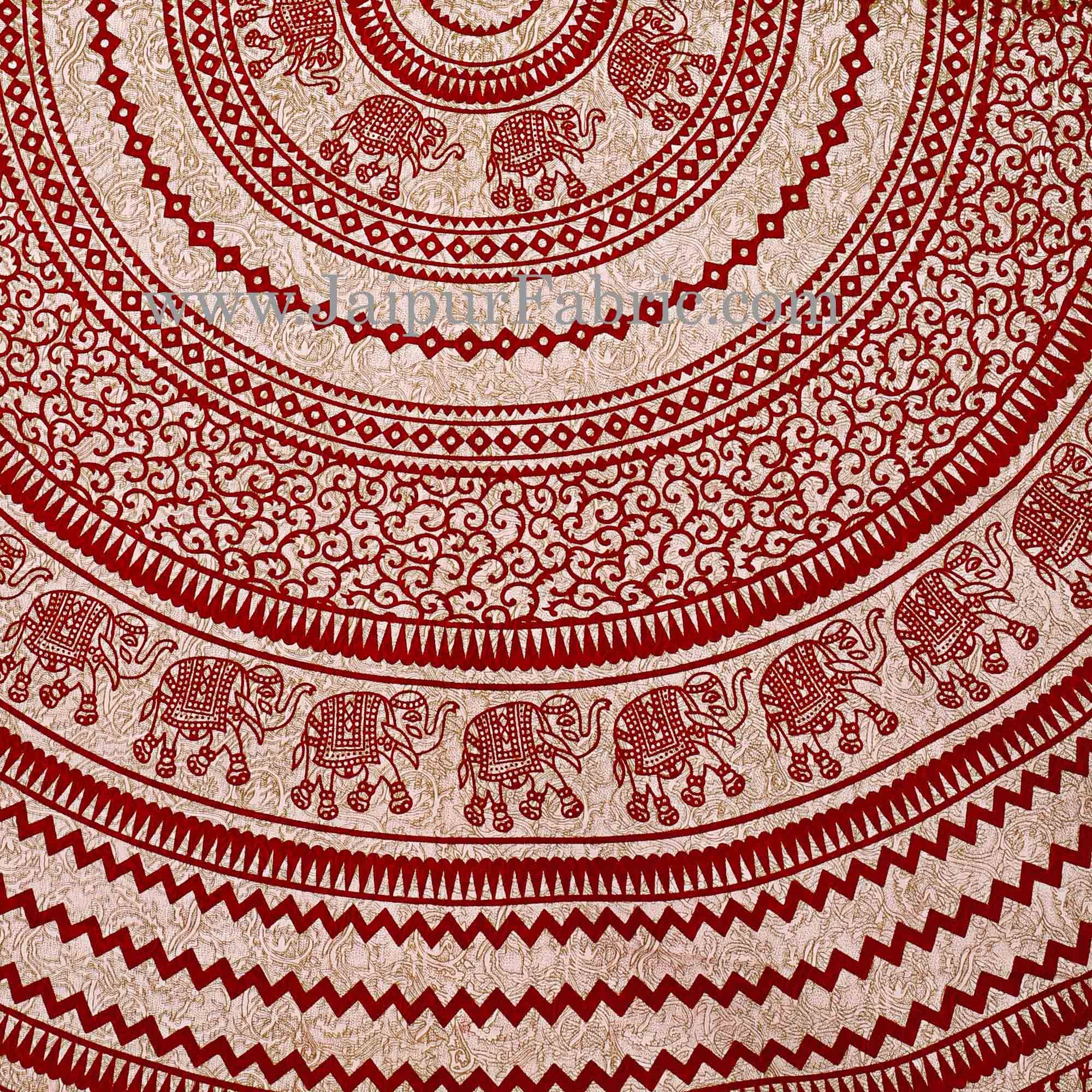 Maroon Border Cream Base Mandal   With Elephant Print Super Fine Cotton Bed Sheet