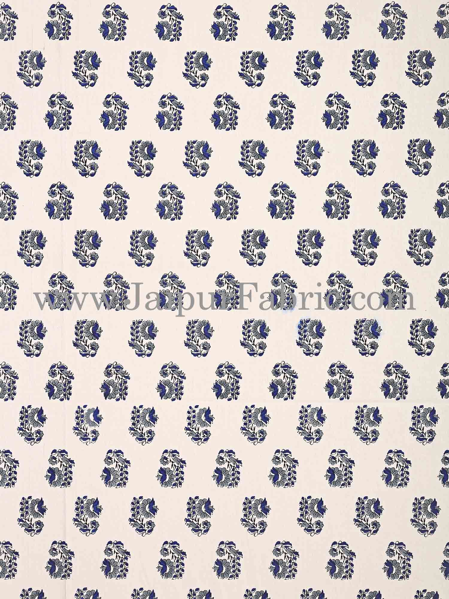 Blue Border with Bell And Floral Cotton Double Bedsheet