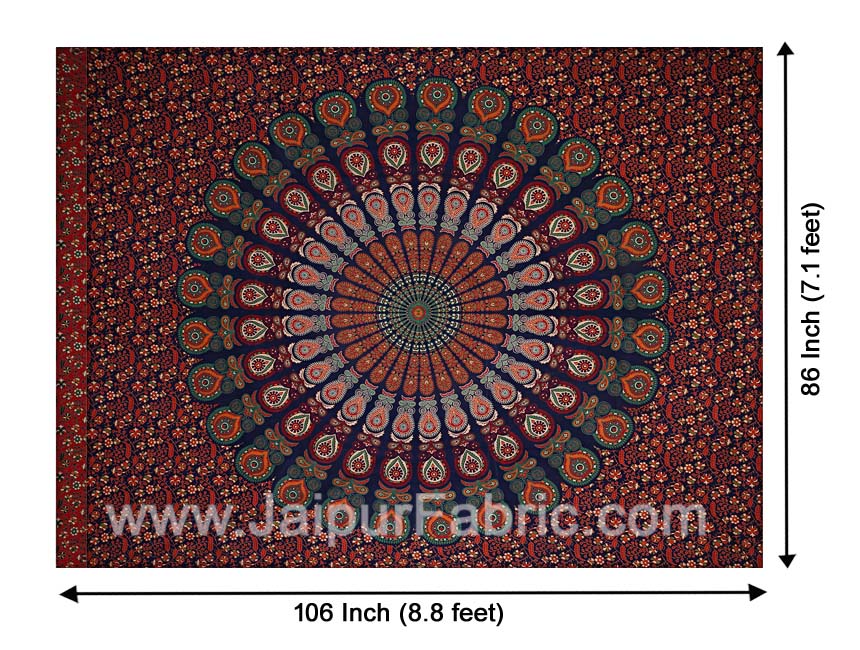 Colorful Mandala Double Bedsheet Tapestry with 2 Pillow Covers