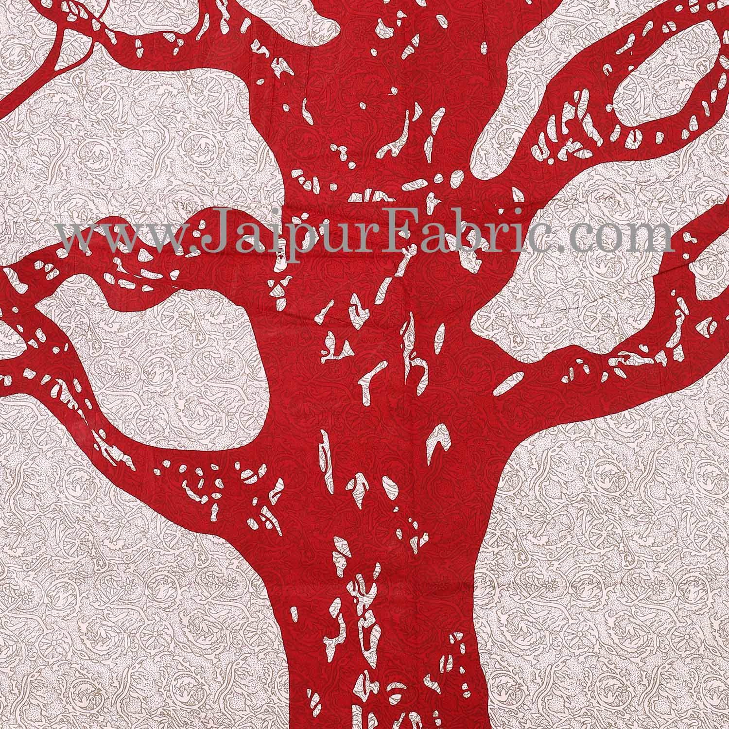 Red Border Light Cream base Big Tree Pattern  Super Fine Cotton Double Bed Sheet