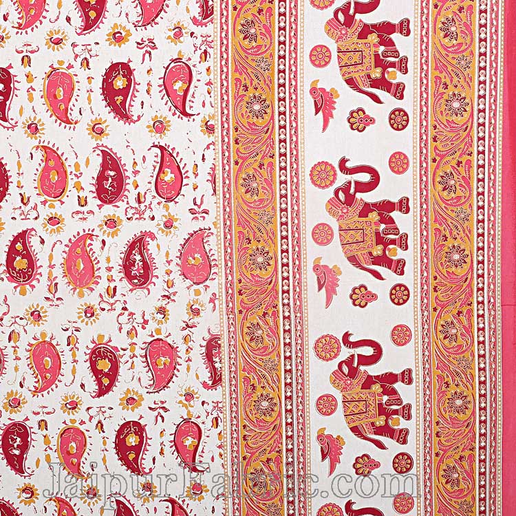 Double Bedsheet Paisley Watermelon Pink Gold Print