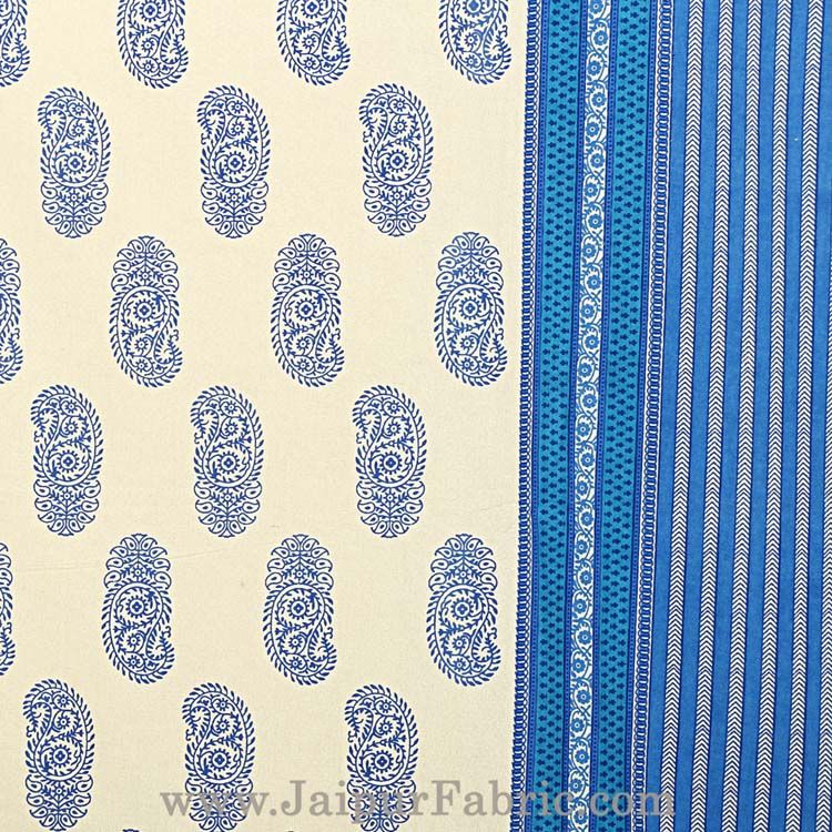 Paisley King Size Bedsheet Blue Border in Super Fine Cotton  with 2 Pillow Covers