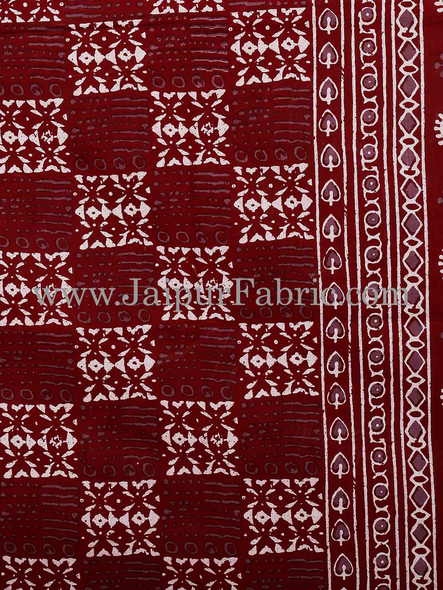 Maroon Border Maroon  Base Checkered  Print Fine Cotton Double Bed sheet  With Pillow Cover