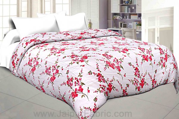 Muslin Cotton Double bed Reversible mulmul Dohar in Red floral print